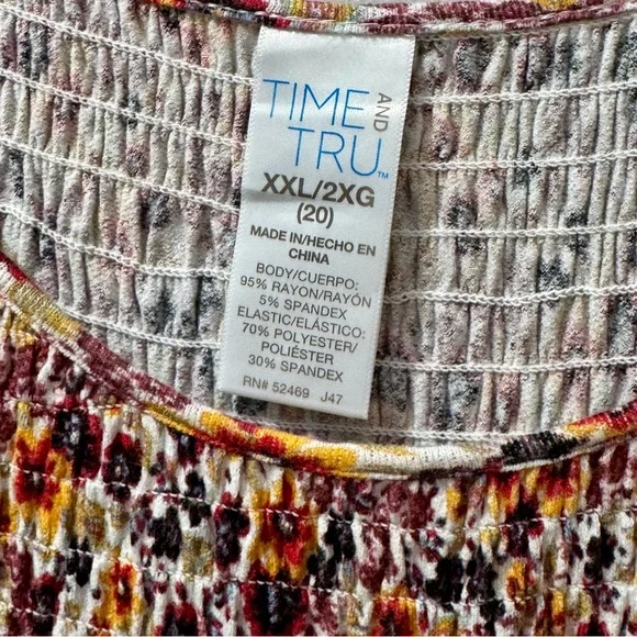 Time & Tru Floral Multicolor Women's Top, Size XXL (20) - Picture 4 of 5